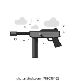 Vintage firearm icon in flat outlined grayscale style. Vector illustration.