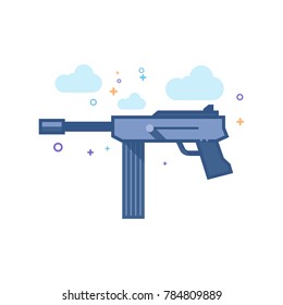 Vintage firearm icon in outlined flat color style. Vector illustration.