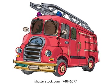 vintage firetruck - cartoon