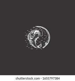 Diseño de la plantilla de icono del logotipo del pez vintage en la ilustración del vector.