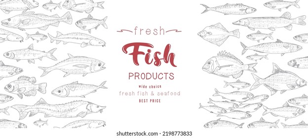 Vintage fish market cover design. A frame for advertising a fish products store.