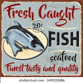 Vintage Fish metal sign.Retro poster 1950s style.