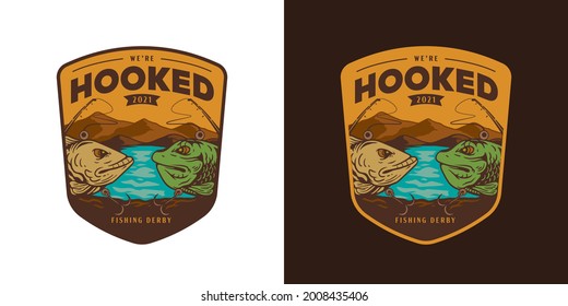 Vintage Fishing Derby Emblem. Retro Design in National Park Sticker Style