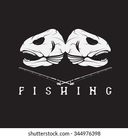 vintage fishing emblem with skulls of trout