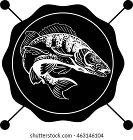 Vintage fishing emblem. Vector illustration can be used for creating logo and emblem for fishing clubs, prints, web and other crafts