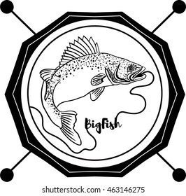 Vintage fishing emblem. Vector illustration can be used for creating logo and emblem for fishing clubs, prints, web and other crafts