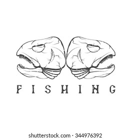vintage fishing grunge emblem with skulls of trout