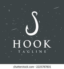 Vintage fishing hook logo as a fishing tool.Logo for business, hook shop or fishing shop,fishing,label and stamp.