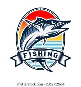 Vintage fishing logo design vector