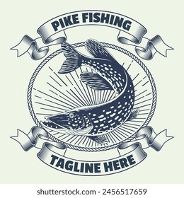 Vintage Fishing Pike Fish Design T-Shirt