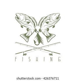 vintage fishing vector design template with trout