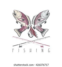 vintage fishing vector design template with trout