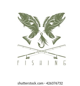 vintage fishing vector design template with trout
