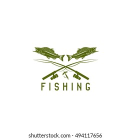 vintage fishing vector design template with salmon