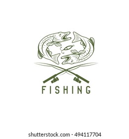 vintage fishing vector design template with pike