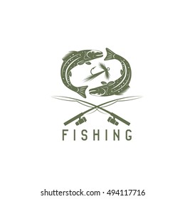 vintage fishing vector design template with abstract fish