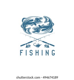 vintage fishing vector design template with trout