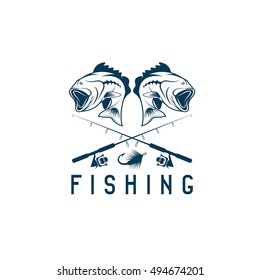 vintage fishing vector design template with largemouth bass