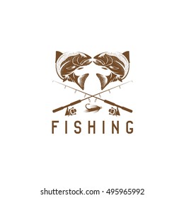 vintage fishing vector design template with trout