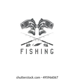 vintage fishing vector design template with largemouth bass