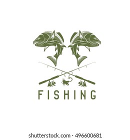 vintage fishing vector design template with salmon