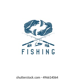 vintage fishing vector design template with trout