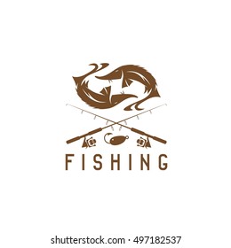 vintage fishing vector design template with sturgeon