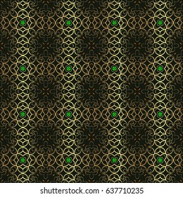 Vintage fishnet pattern. Luxury golden elements isolated on black background baroque floral seamless pattern in gold texture ornate decoration.