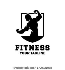 Vintage Fitness body building logo design template