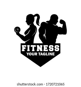 Vintage Fitness body building logo design template