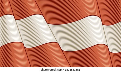 Vintage-Flagge Österreichs. Nahaufnahme, Hintergrund. Vektorgrafik im Retro-Holzschnitt-Stil