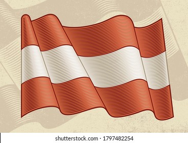 Vintage Flag Of Austria. Editable EPS8 vector illustration with clipping mask in woodcut style.