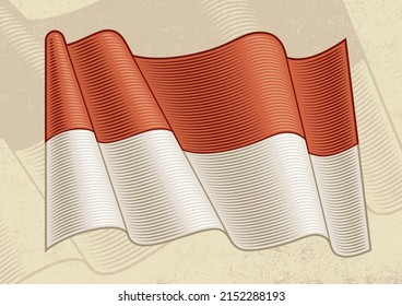 Vintage-Flagge Indonesiens. Bearbeitbare EPS8 Vektorgrafik mit Beschneidungsmaske im Holzschnitt-Stil.