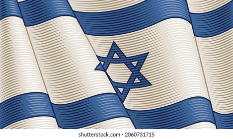 Vintage flag of Israel. Close-up background. Vector illustration in retro woodcut style