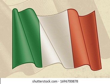 Vintage Flag Of Italy. Editable EPS8 vector illustration with clipping mask in woodcut style.