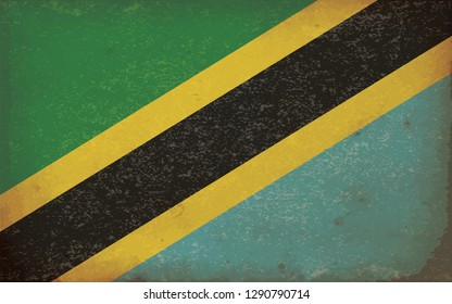 Vintage Flag of Tanzania . Grunge poster. National symbol series of flags. Retro style Flag. Vector Illustration