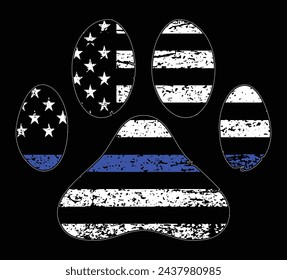 Vintage Flag With Thin Blue Line Flag Paw Vector