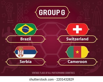 Vintage Flags of all participants of Group G, World Cup