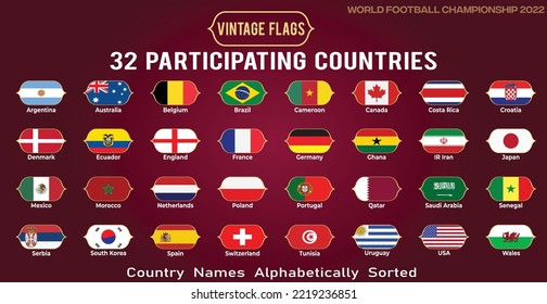 Banderas antiguas de todos los participantes en el Campeonato Mundial de Fútbol