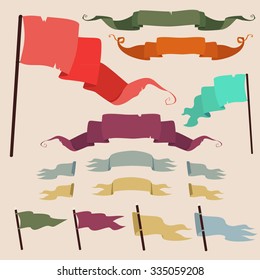 Vintage Flags and ribbons vector illustration. Vector  Set of retro ribbons