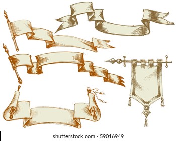 Vintage flags and scrolls - set 3