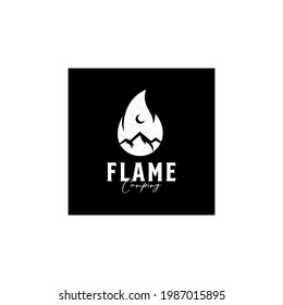 Vintage Flame Camp Night Adventure Mountain Outdoor Logo
