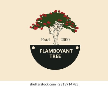 vintage flame flower sketch logo.flamboyant premium label vector logo design 