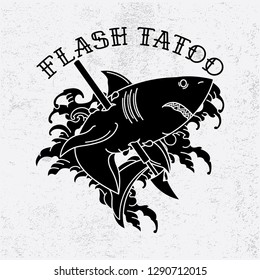 vintage flash shark tattoo, vector EPS 10