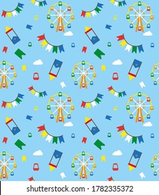 Vintage flat banner with colorful pattern kids park. Childish vector illustration. Vector illustration flat people. Vector seamless pattern. Happy family. Vector design. Background, wallpaper.