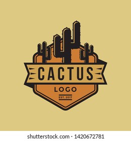 vintage and flat cactus badge logo inspiration - vector