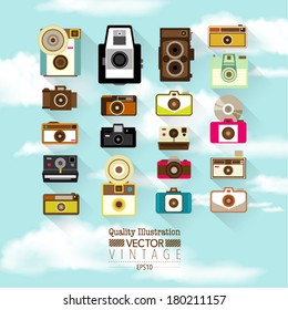 Vintage Flat Camera Vector Icon Set