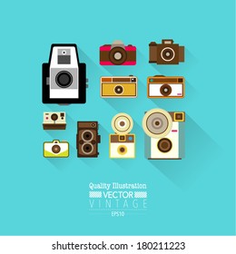 Vintage Flat Camera Vector Icon Set