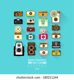 Vintage Flat Camera Vector Icon Set