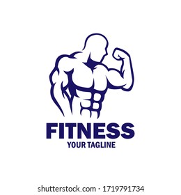 Vintage Flat design fitness bodybuilding logo vector template